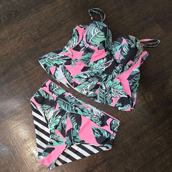 Tropical Print Bikini Top High Waist Bottom - Picture 6 of 13